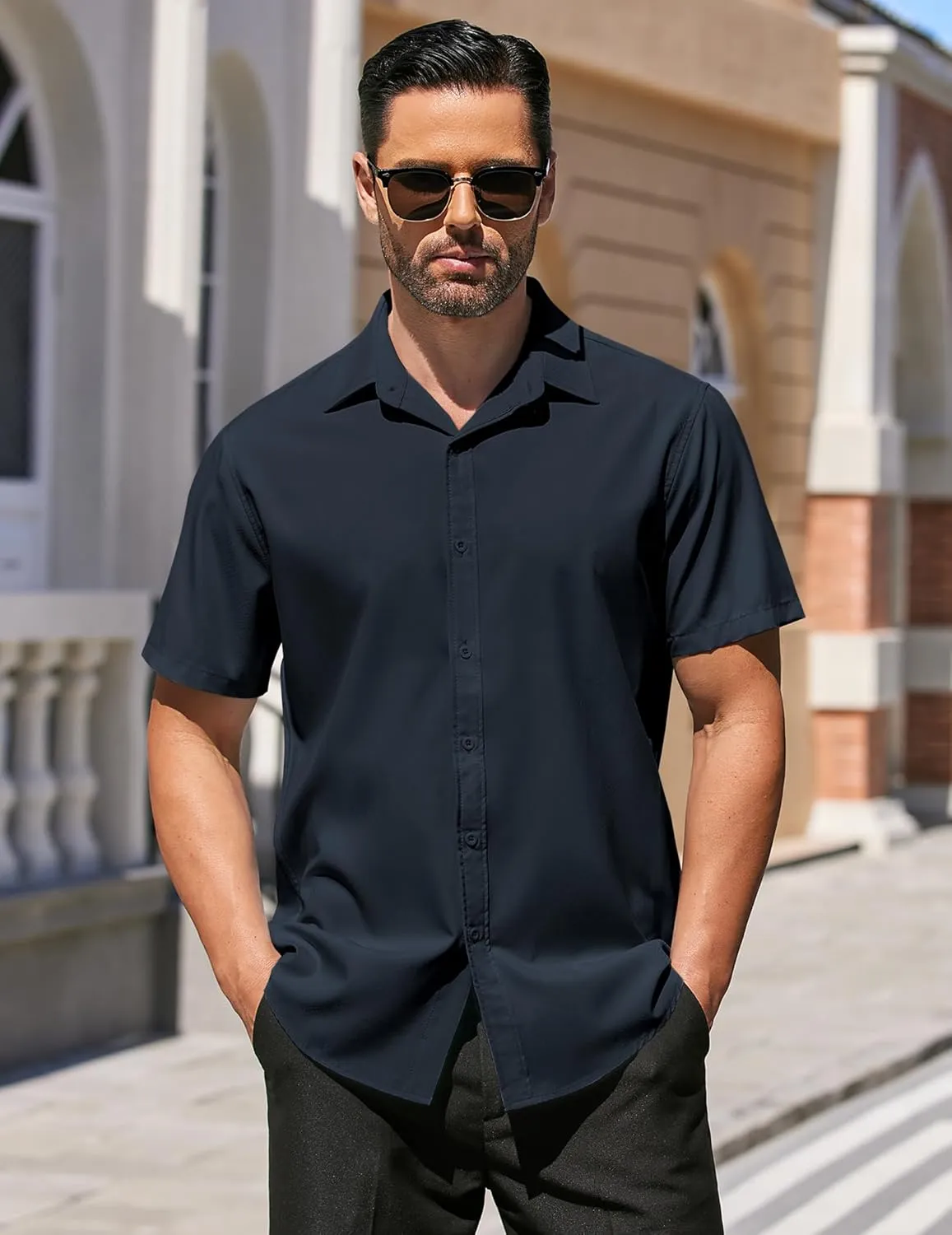 COOFANDY Men's Dress Shirts Short Sleeve Wrinkle Free Business Textured Shirt Casual Button Down Shirts