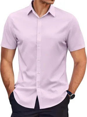 COOFANDY Men's Dress Shirts Short Sleeve Wrinkle Free Business Textured Shirt Casual Button Down Shirts