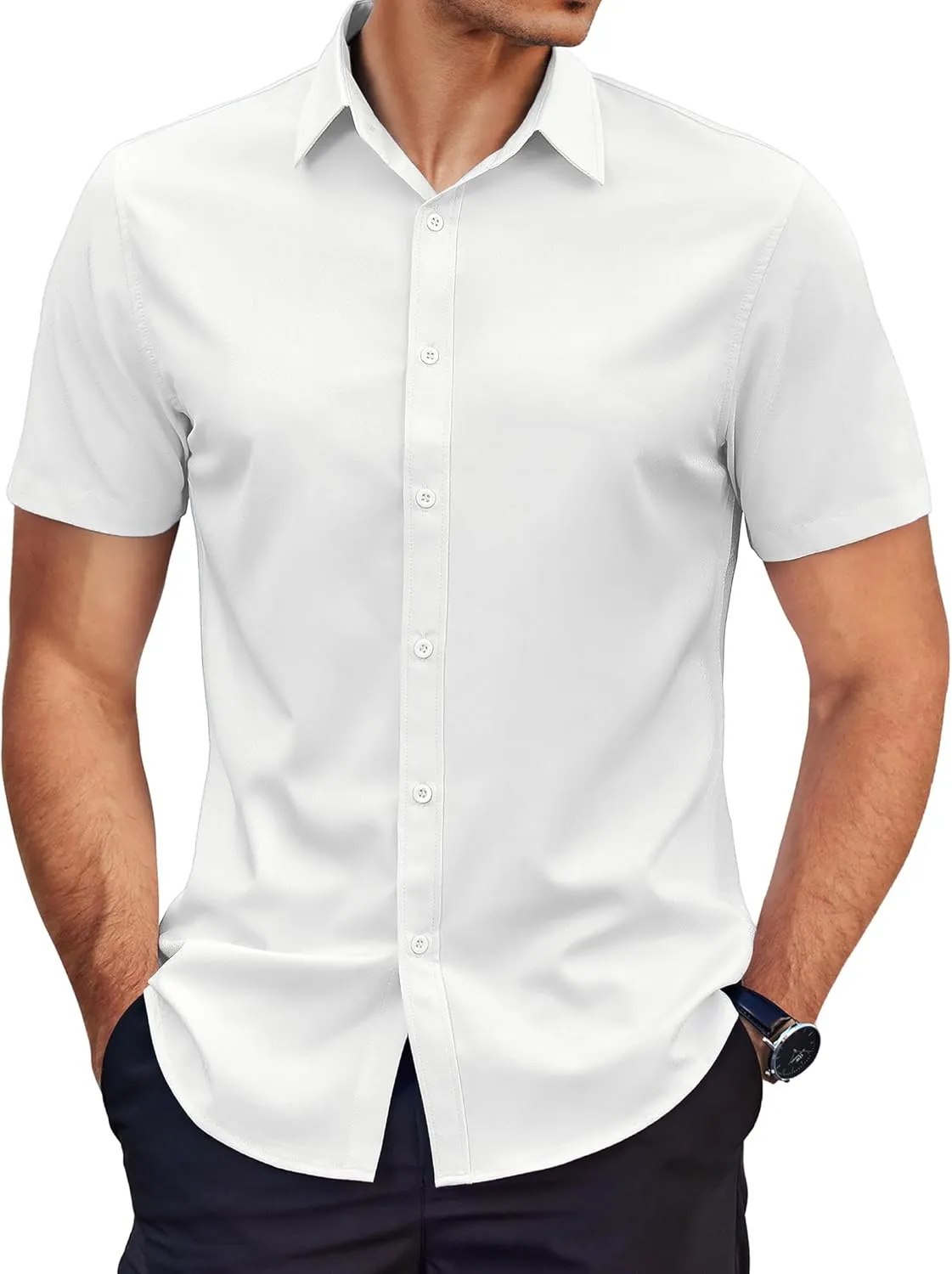 COOFANDY Men's Dress Shirts Short Sleeve Wrinkle Free Business Textured Shirt Casual Button Down Shirts