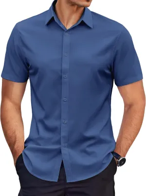 COOFANDY Men's Dress Shirts Short Sleeve Wrinkle Free Business Textured Shirt Casual Button Down Shirts