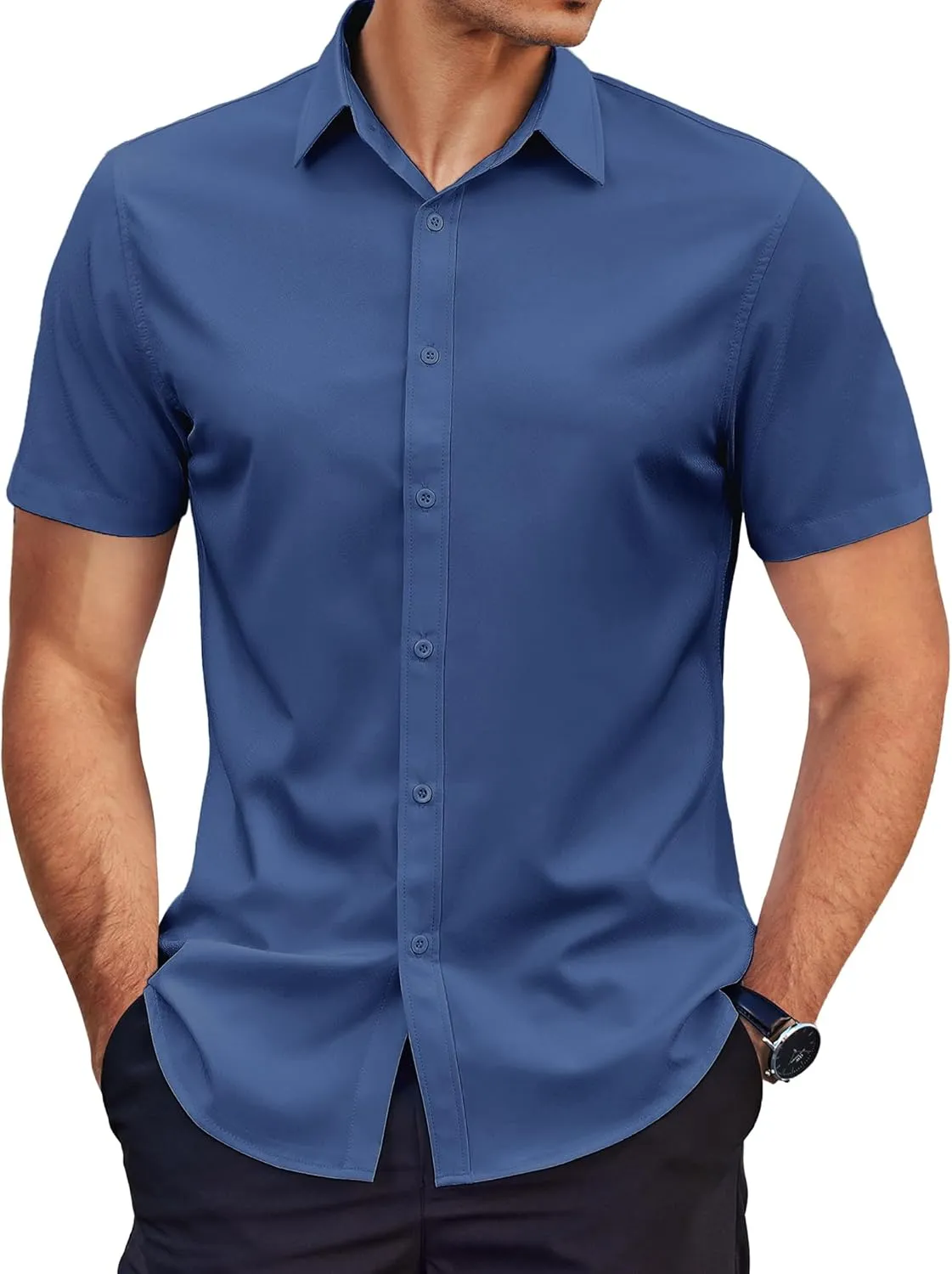 COOFANDY Men's Dress Shirts Short Sleeve Wrinkle Free Business Textured Shirt Casual Button Down Shirts