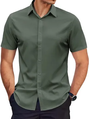 COOFANDY Men's Dress Shirts Short Sleeve Wrinkle Free Business Textured Shirt Casual Button Down Shirts