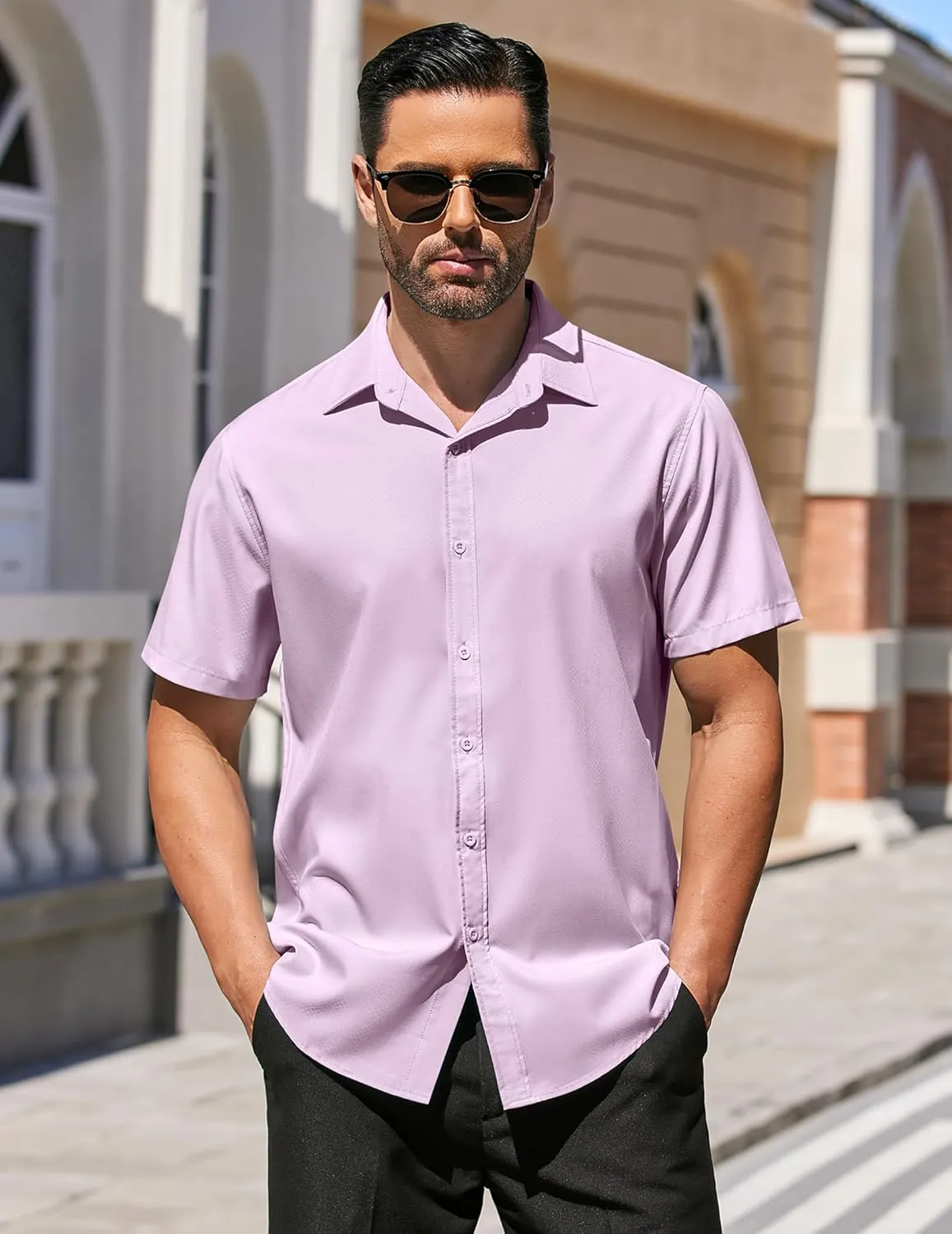 COOFANDY Men's Dress Shirts Short Sleeve Wrinkle Free Business Textured Shirt Casual Button Down Shirts