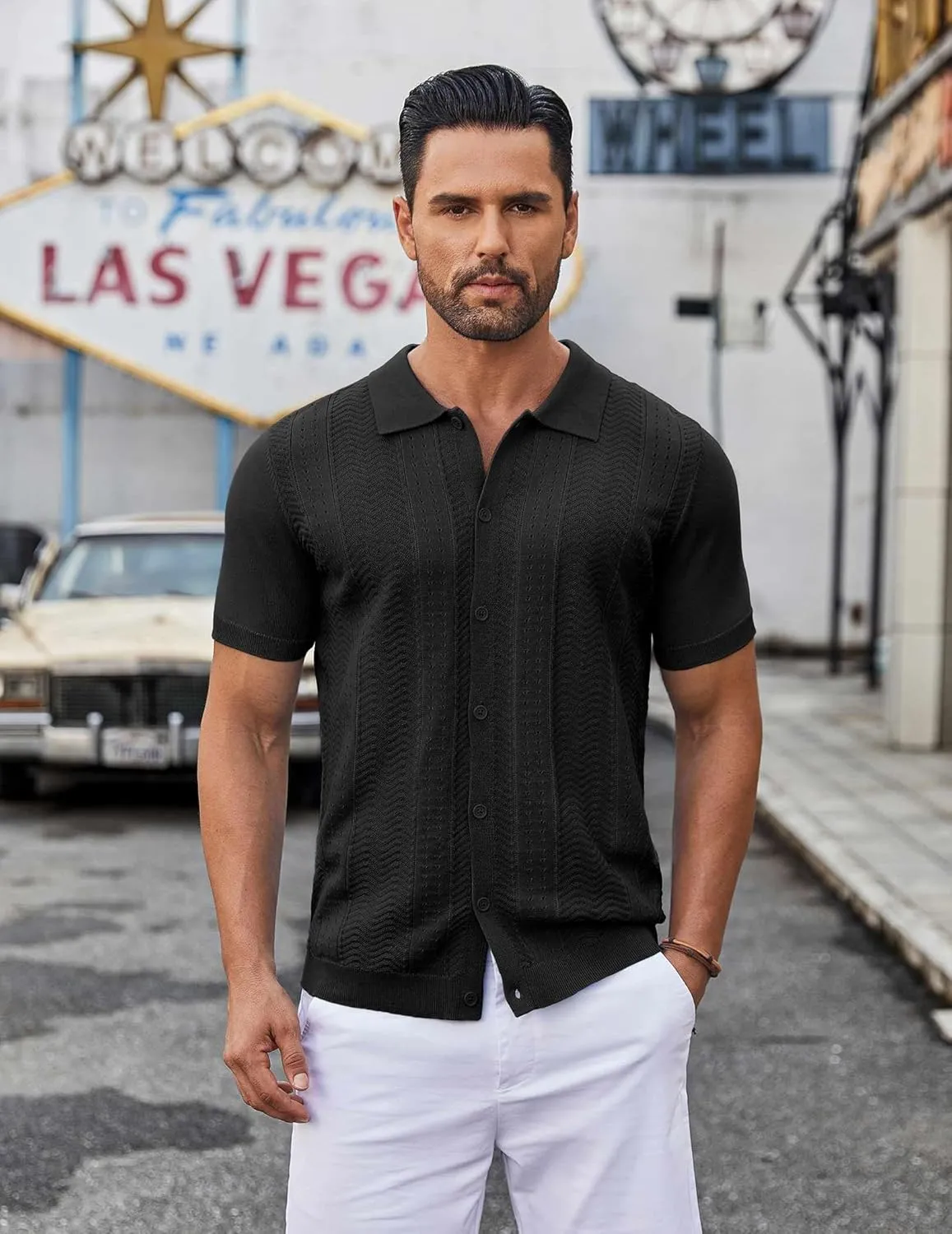 COOFANDY Mens Knit Button Down Shirt Short Sleeve Summer Casual Shirts Vintage Beach Vacation Shirts