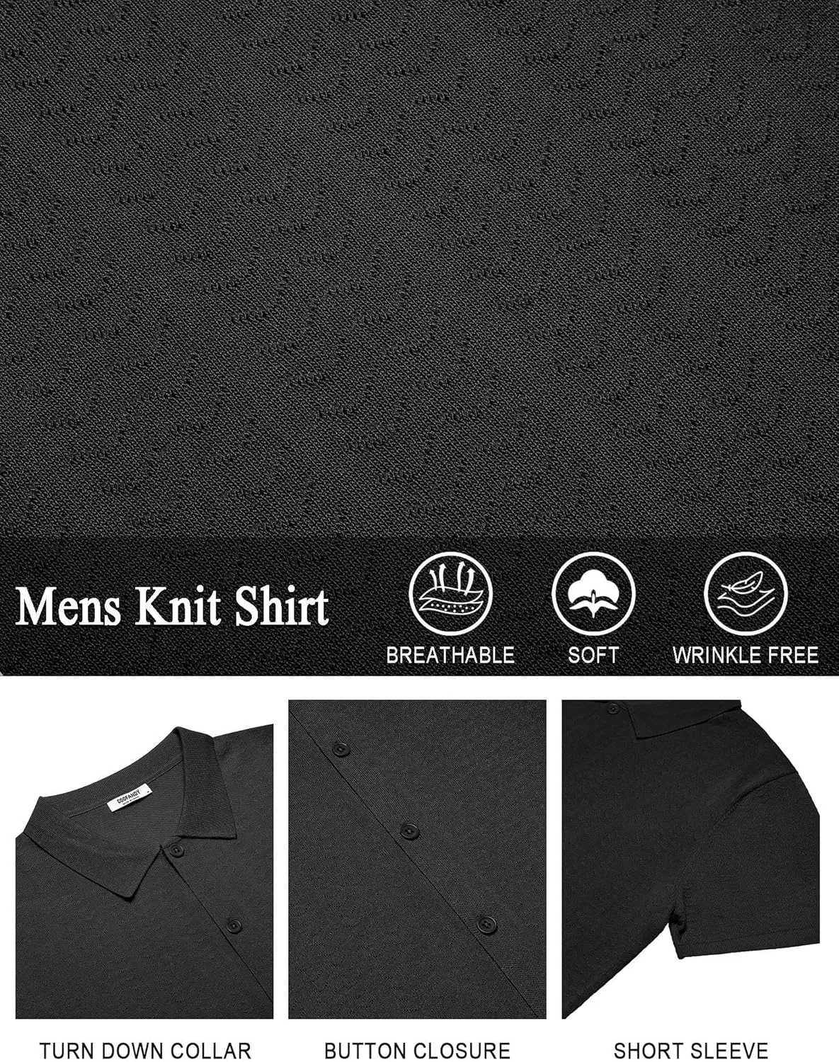 COOFANDY Men's Knit Shirts Short Sleeve Button Down Shirt Casual Summer Beach Shirt