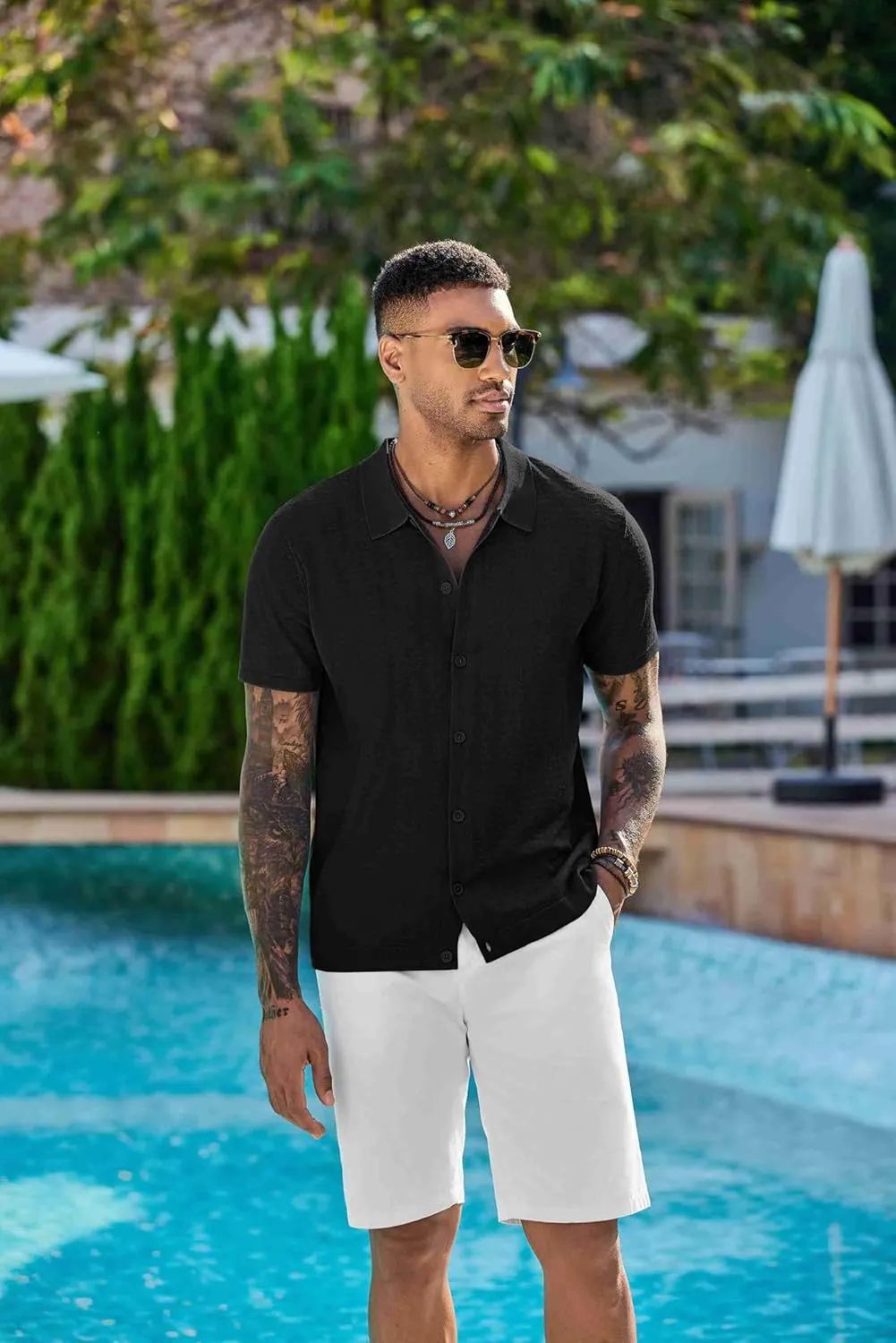 COOFANDY Men's Knit Shirts Short Sleeve Button Down Shirt Casual Summer Beach Shirt