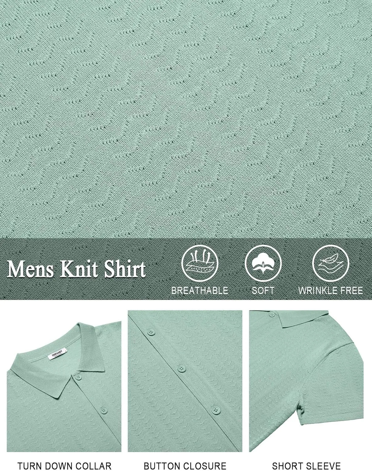 COOFANDY Men's Knit Shirts Short Sleeve Button Down Shirt Casual Summer Beach Shirt