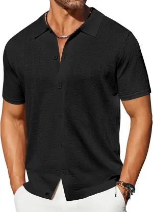 COOFANDY Men's Knit Shirts Short Sleeve Button Down Shirt Casual Summer Beach Shirt