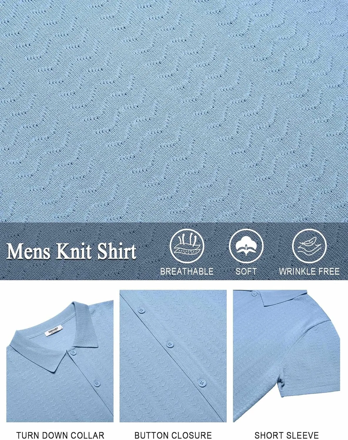 COOFANDY Men's Knit Shirts Short Sleeve Button Down Shirt Casual Summer Beach Shirt