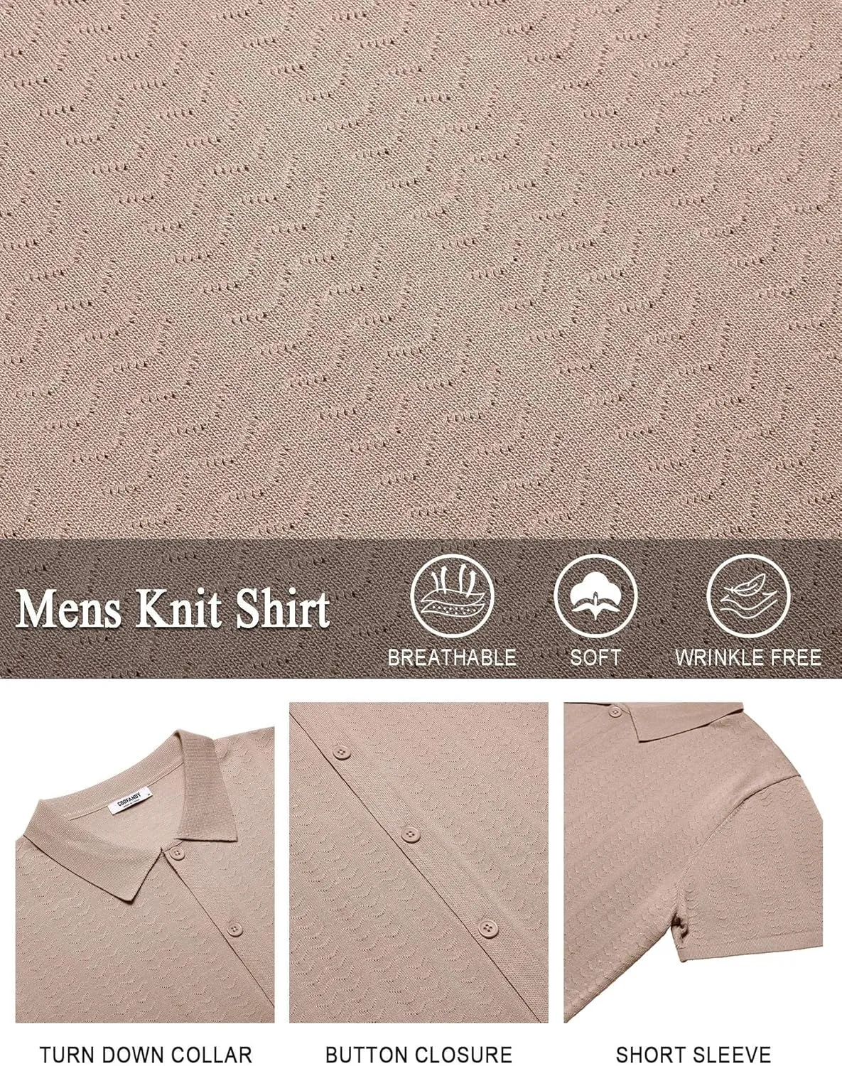COOFANDY Men's Knit Shirts Short Sleeve Button Down Shirt Casual Summer Beach Shirt