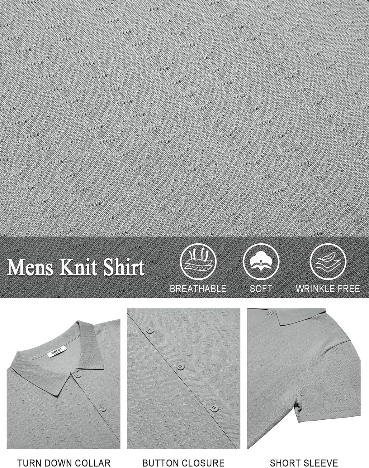 COOFANDY Men's Knit Shirts Short Sleeve Button Down Shirt Casual Summer Beach Shirt