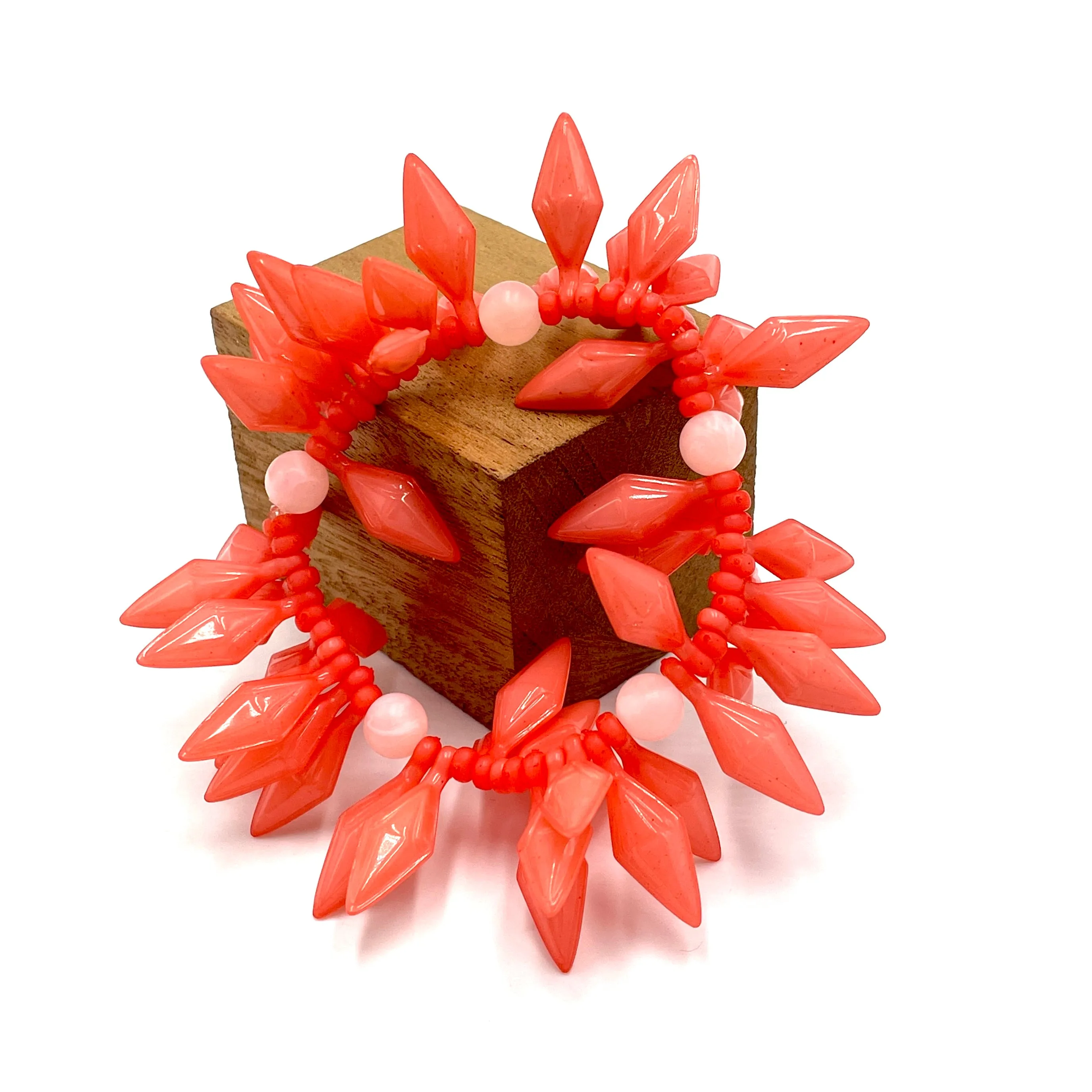 Coral Spiked Cha Cha Stretch Bracelet