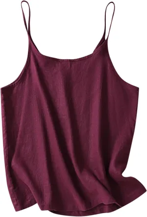 Cotton Linen Tank Tops for Womens Casual Fashion Comfy Lightweight Camisole Sleeveless Spaghetti Straps Cami Shirts