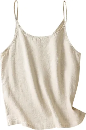 Cotton Linen Tank Tops for Womens Casual Fashion Comfy Lightweight Camisole Sleeveless Spaghetti Straps Cami Shirts