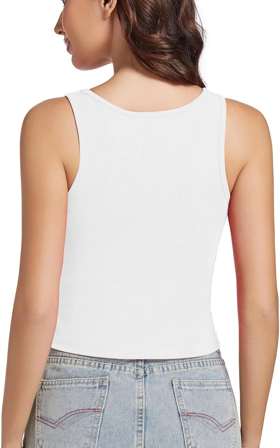 Cropped Tank Tops for Women Square Neck Basic Ribbed Tanks Crop Fitted Sleeveless Shirts Summer Camisole Tops