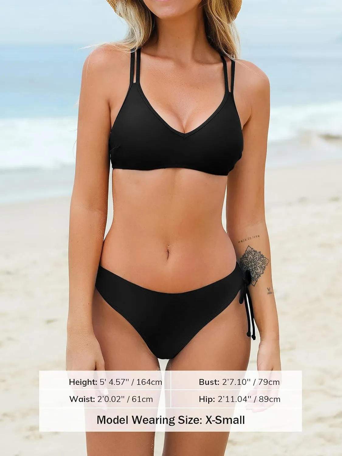 CUPSHE Women Swimsuit Bikini Set Two Piece Bathing Suit Criss Cross Back Strappy Side with Double Spaghetti Straps