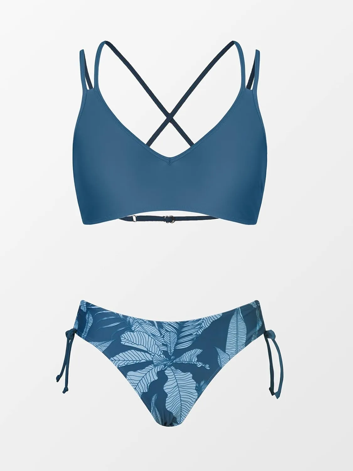 CUPSHE Women Swimsuit Bikini Set Two Piece Bathing Suit Criss Cross Back Strappy Side with Double Spaghetti Straps