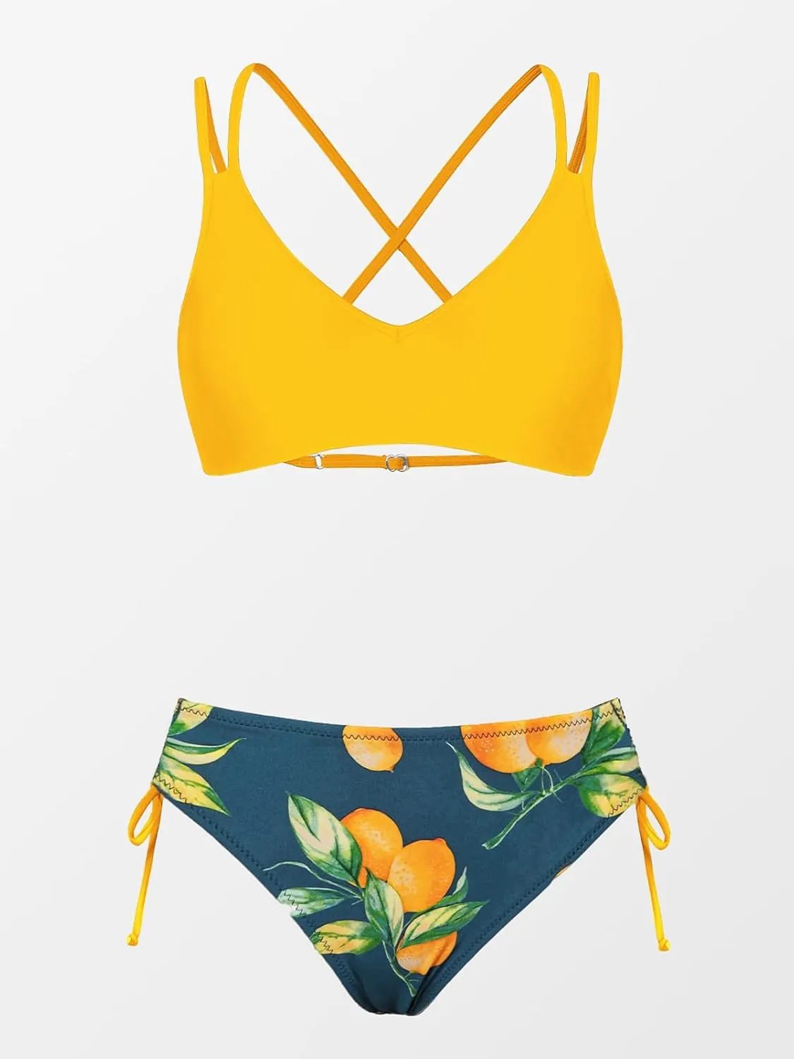 CUPSHE Women Swimsuit Bikini Set Two Piece Bathing Suit Criss Cross Back Strappy Side with Double Spaghetti Straps