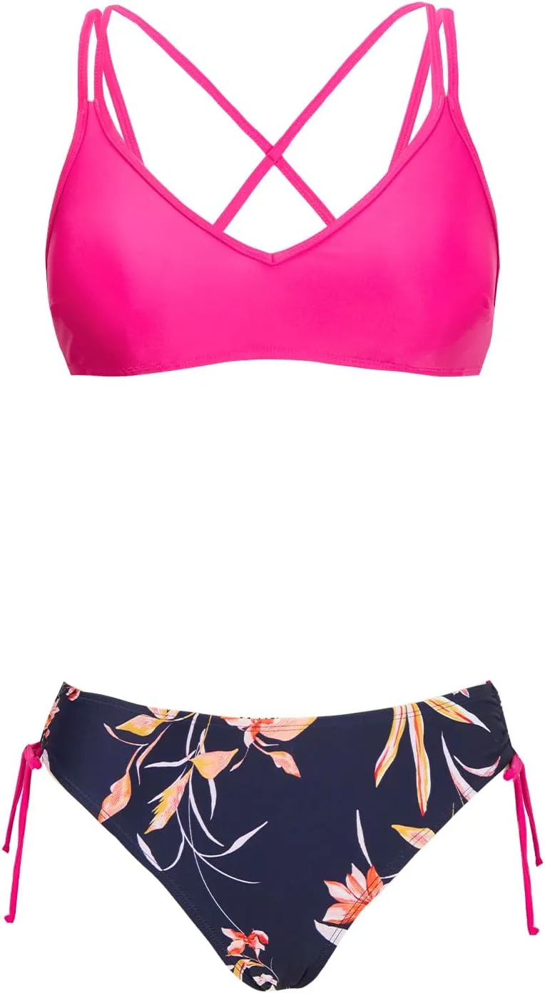 CUPSHE Women Swimsuit Bikini Set Two Piece Bathing Suit Criss Cross Back Strappy Side with Double Spaghetti Straps