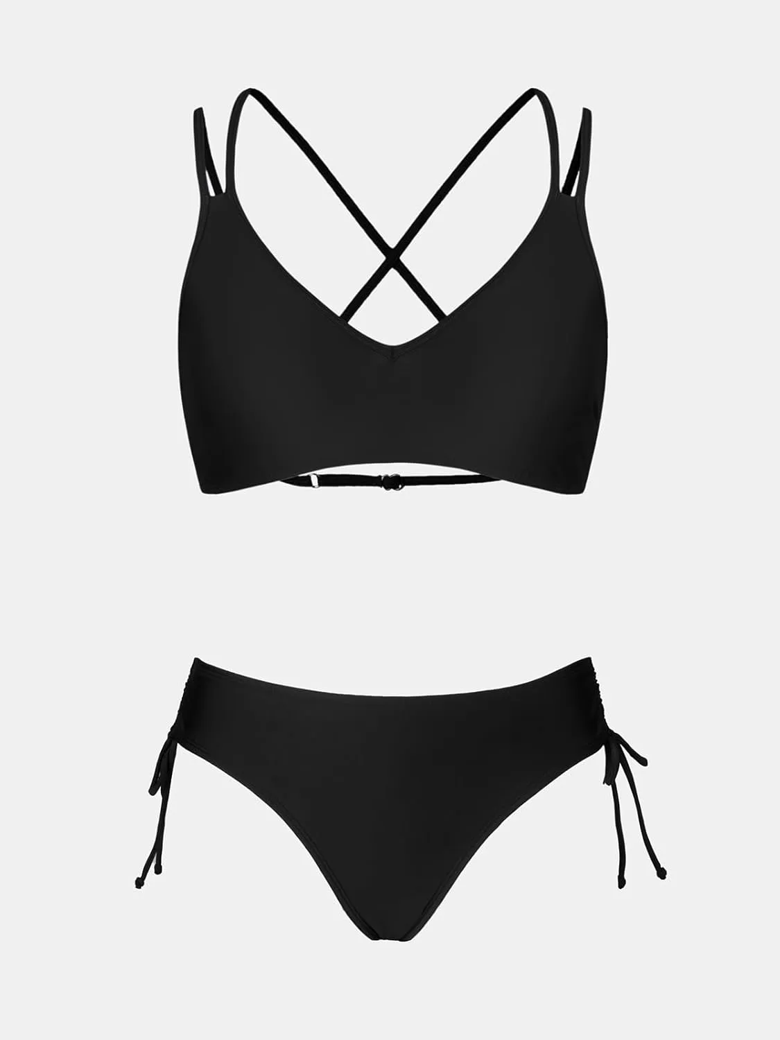 CUPSHE Women Swimsuit Bikini Set Two Piece Bathing Suit Criss Cross Back Strappy Side with Double Spaghetti Straps