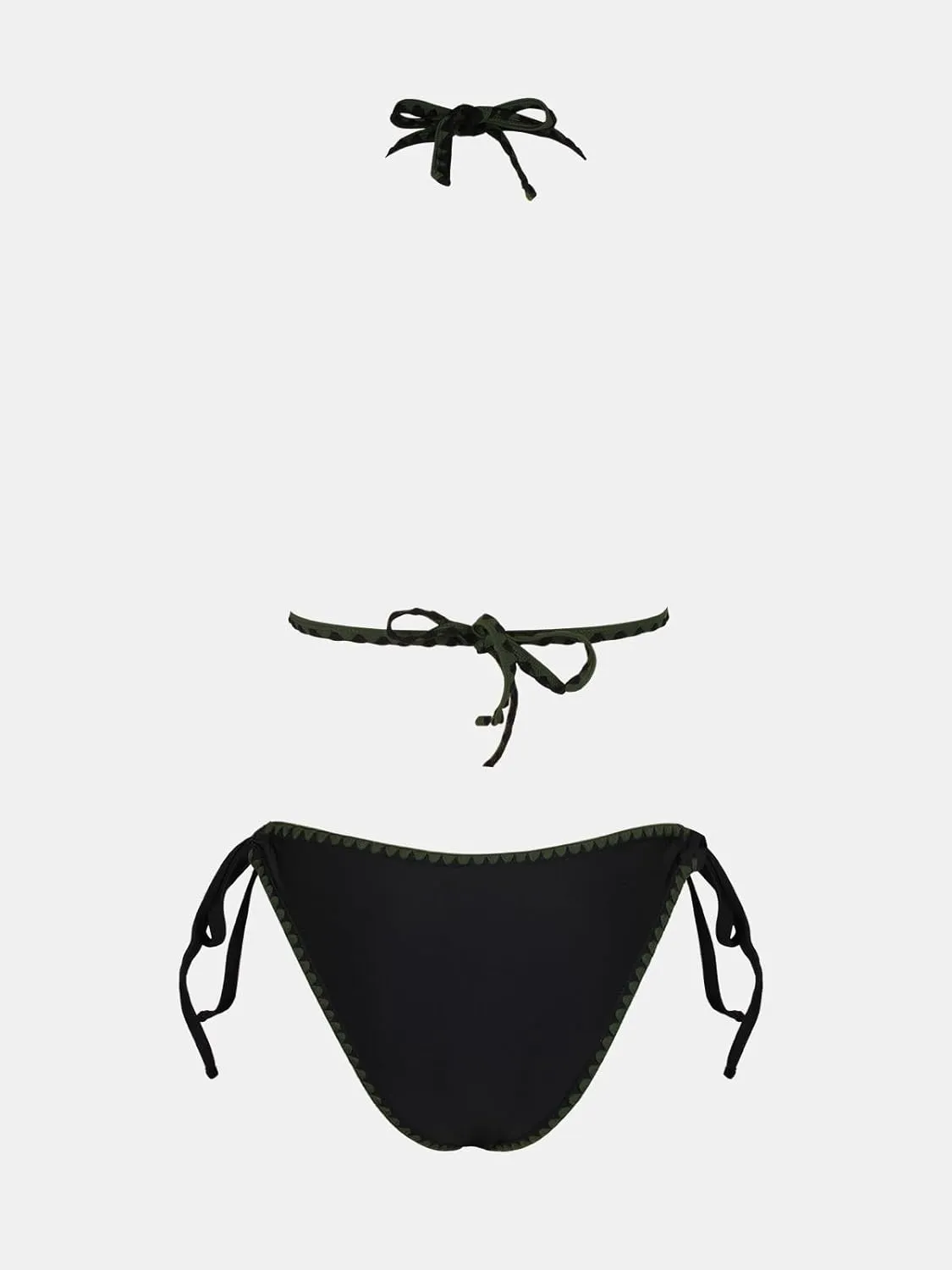 CUPSHE Women's Bikini Sets Halter Plunging Neck Tie Back Color Block Bathing Suit Adjustable Straps Side Drawstring