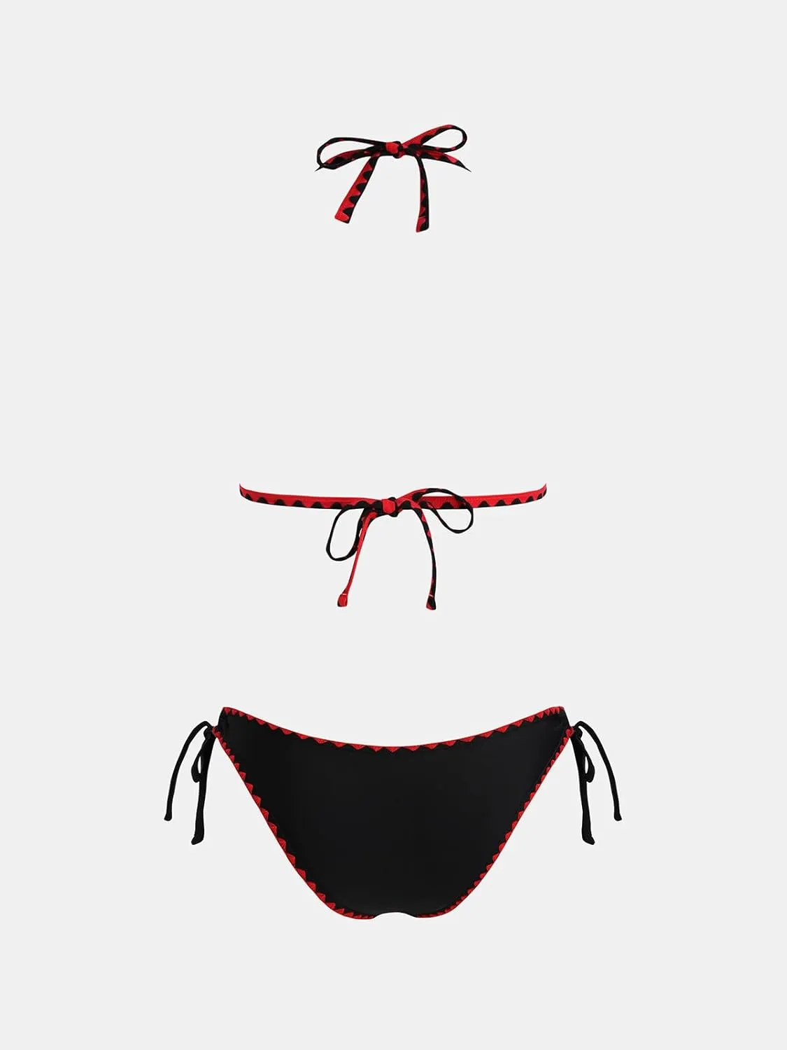 CUPSHE Women's Bikini Sets Halter Plunging Neck Tie Back Color Block Bathing Suit Adjustable Straps Side Drawstring