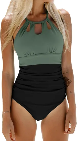 CUPSHE Women's One Piece Swimsuit High Neck Tummy Control Swimwear Bathing Suit