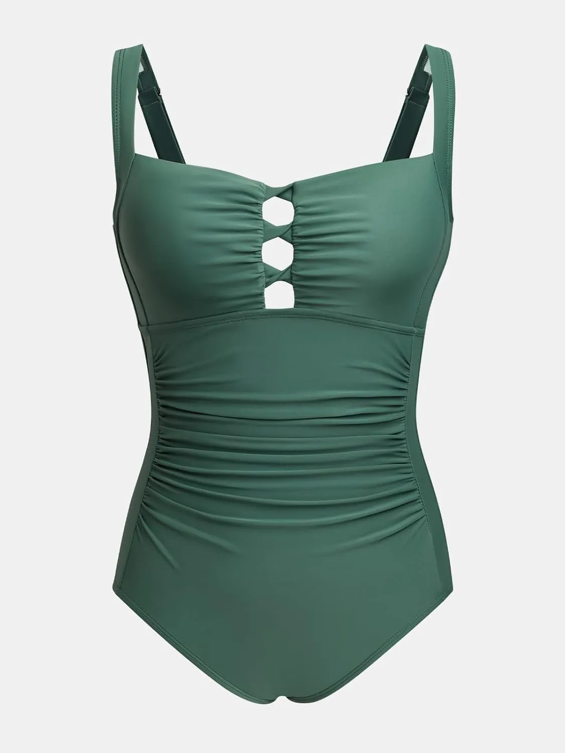 CUPSHE Women's One Piece Swimsuit Sweetheart Neck Wide Adjustable Straps Ruched Front Keyhole Bathing Suit