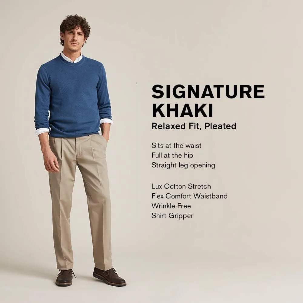 Dockers Men's Relaxed Fit Signature Khaki Lux Cotton Stretch Pants-Pleated