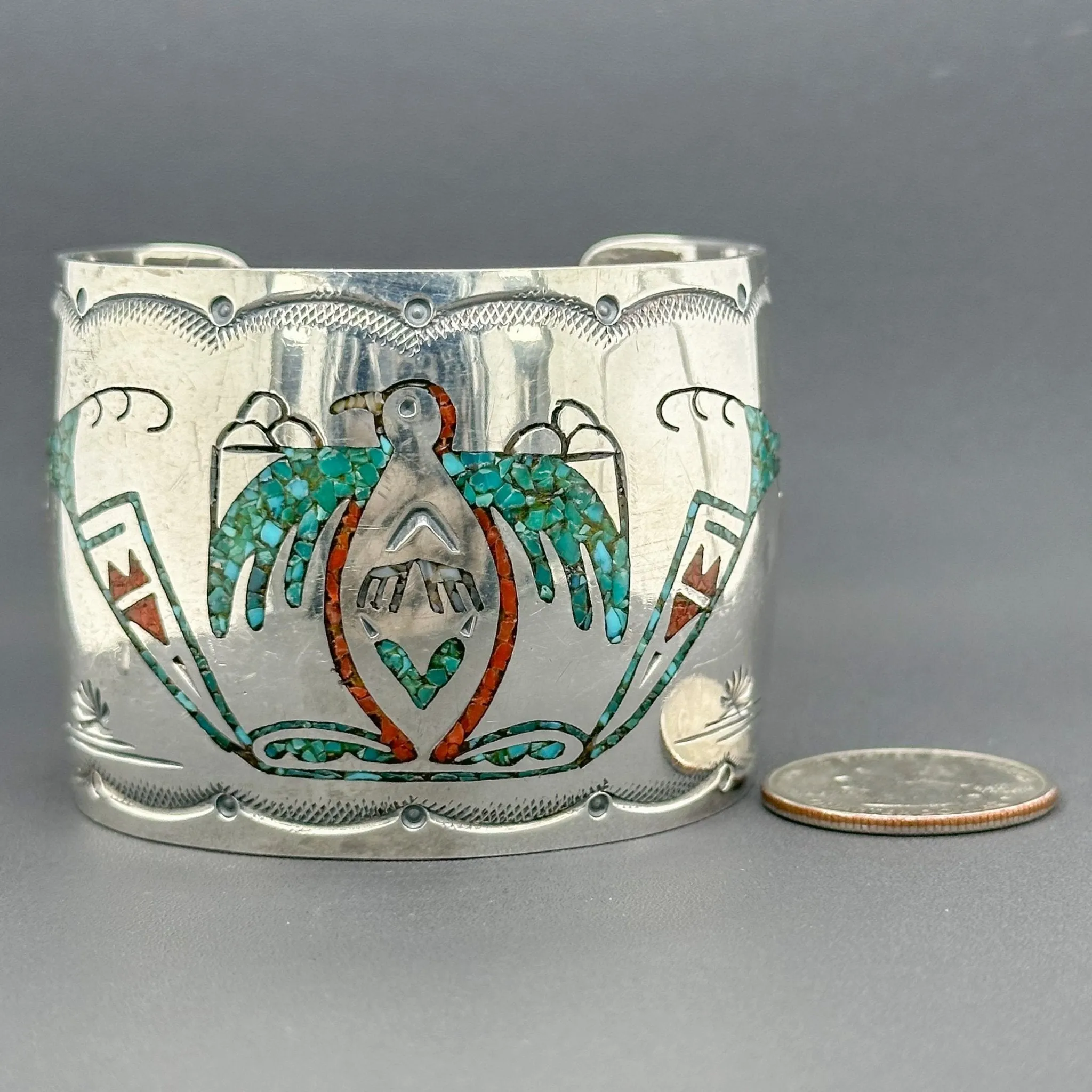 Estate Gibson Gene SS Inlay Cuff Bracelet