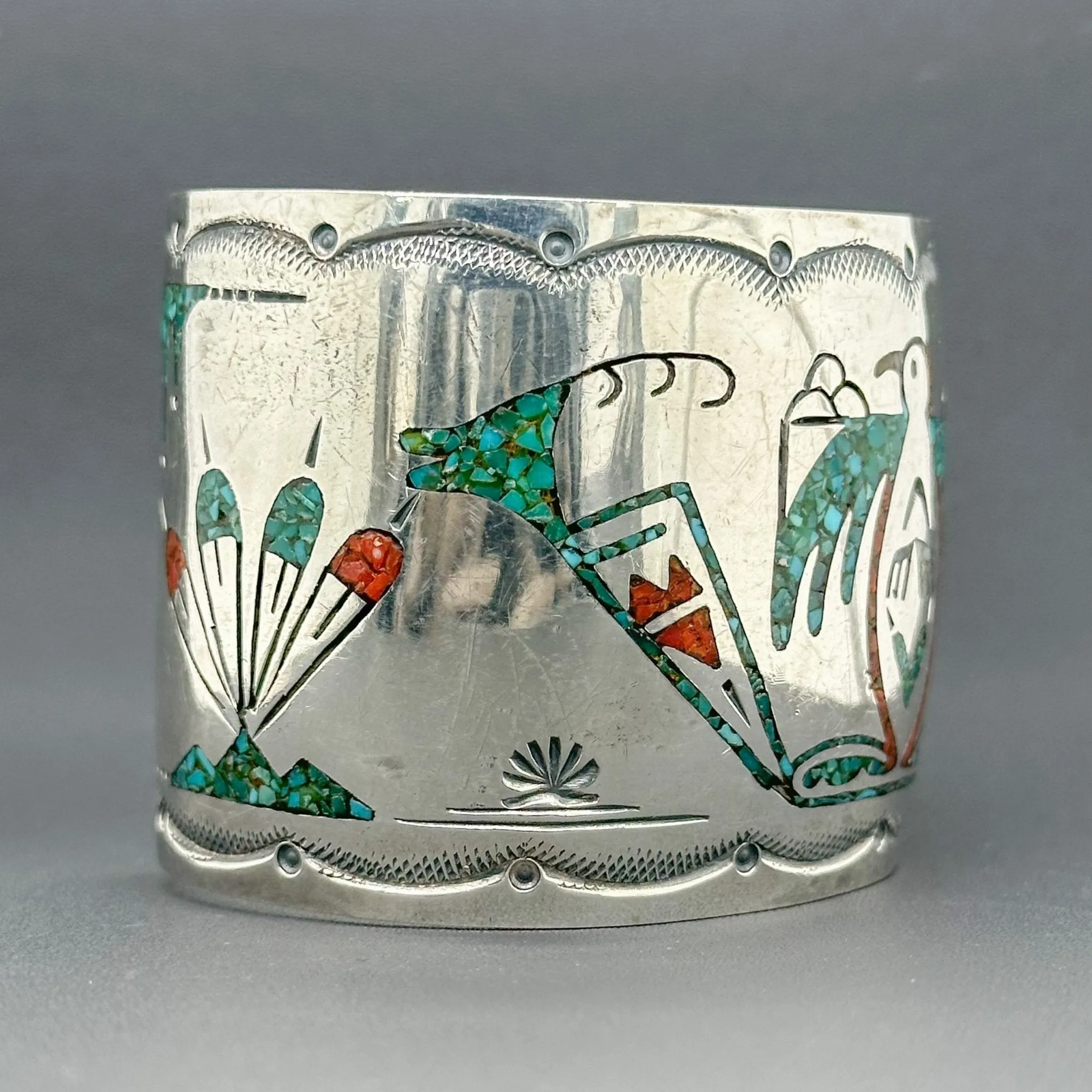 Estate Gibson Gene SS Inlay Cuff Bracelet