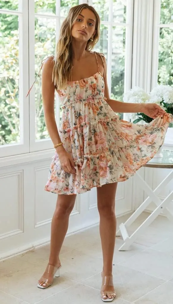 Eternatastic Womens Floral Printed Mini Dress Spaghetti Strap Sleeveless Tiered Ruffle Boho Swing Dresses