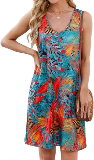 EUDOLAH Summer Dresses for Women 2025 Vacation Casual Sleeveless Loose Beach Tank Sundresses with Pockets