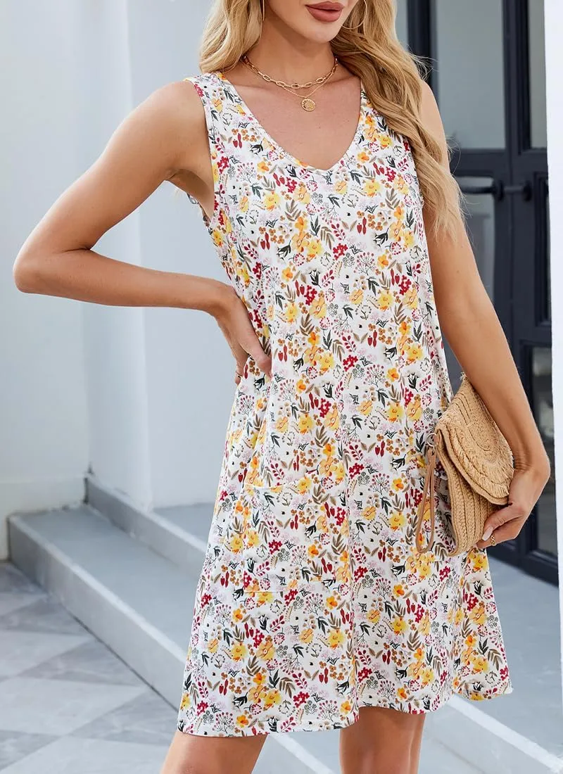 EUDOLAH Summer Dresses for Women 2025 Vacation Casual Sleeveless Loose Beach Tank Sundresses with Pockets