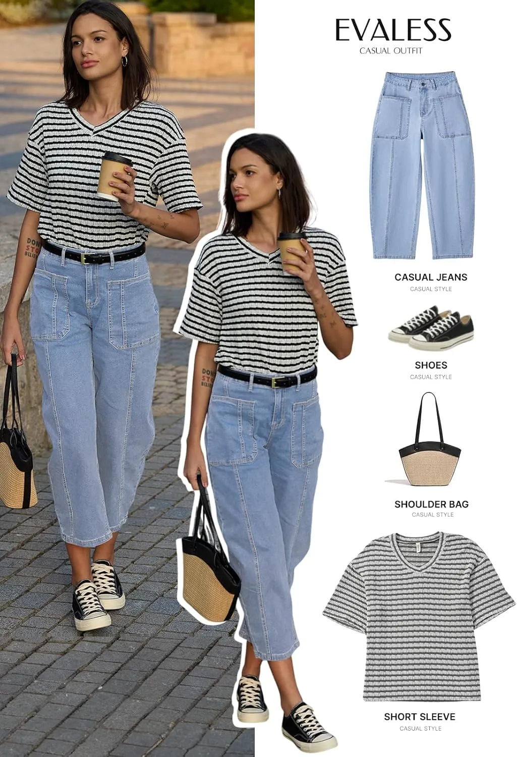 EVALESS Barrel Jeans for Women Trendy High Waisted Wide Leg Baggy Ankle Denim Pants