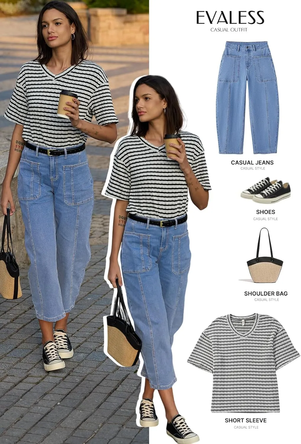 EVALESS Barrel Jeans for Women Trendy High Waisted Wide Leg Baggy Ankle Denim Pants
