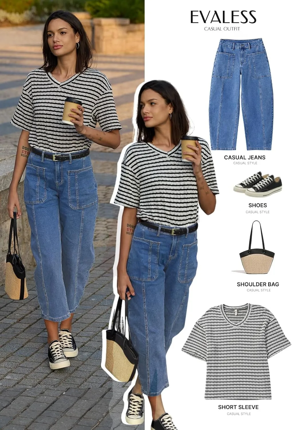 EVALESS Barrel Jeans for Women Trendy High Waisted Wide Leg Baggy Ankle Denim Pants