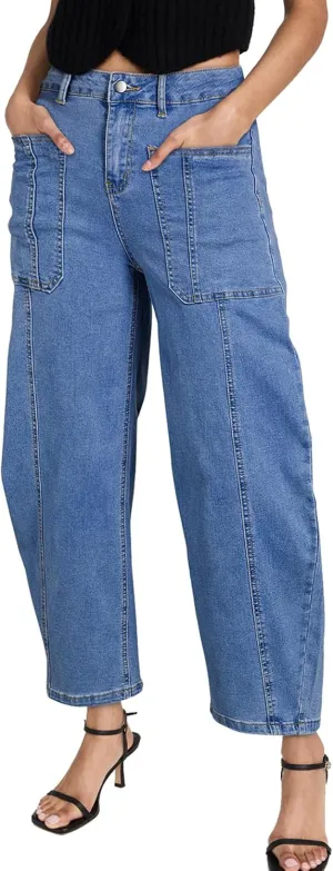EVALESS Barrel Jeans for Women Trendy High Waisted Wide Leg Baggy Ankle Denim Pants