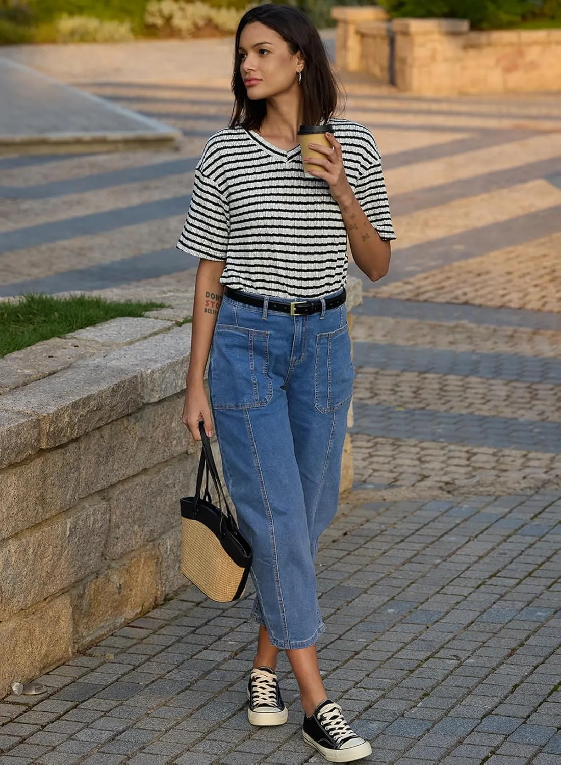 EVALESS Barrel Jeans for Women Trendy High Waisted Wide Leg Baggy Ankle Denim Pants