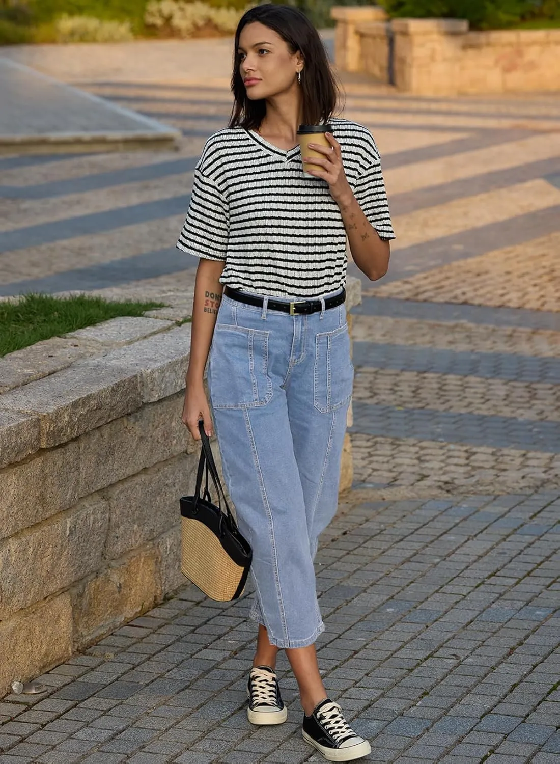 EVALESS Barrel Jeans for Women Trendy High Waisted Wide Leg Baggy Ankle Denim Pants