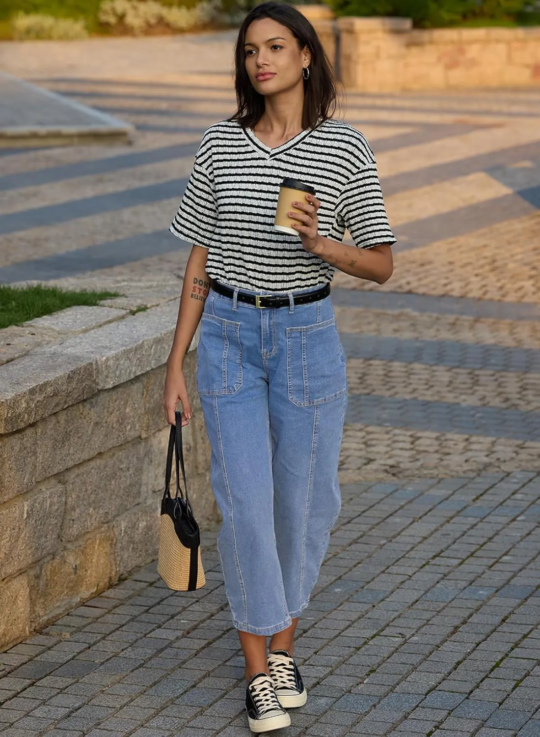 EVALESS Barrel Jeans for Women Trendy High Waisted Wide Leg Baggy Ankle Denim Pants