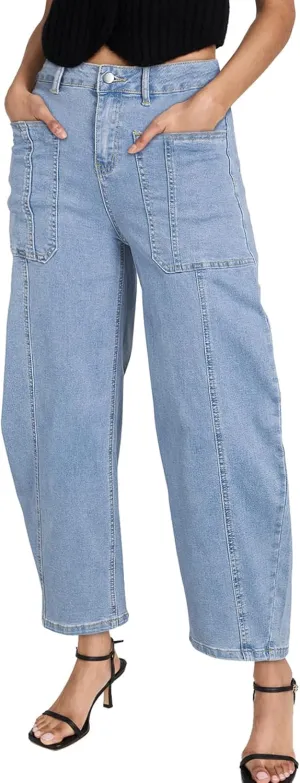 EVALESS Barrel Jeans for Women Trendy High Waisted Wide Leg Baggy Ankle Denim Pants