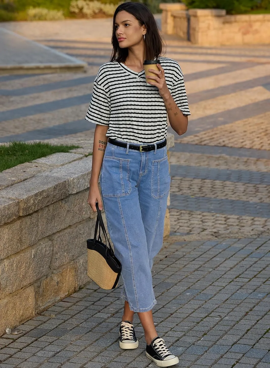 EVALESS Barrel Jeans for Women Trendy High Waisted Wide Leg Baggy Ankle Denim Pants
