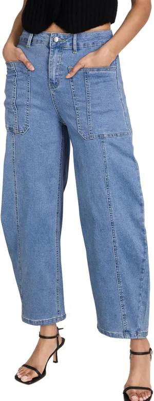 EVALESS Barrel Jeans for Women Trendy High Waisted Wide Leg Baggy Ankle Denim Pants