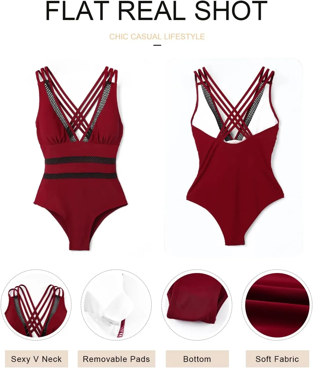 EVALESS One Piece Swimsuit Women Tummy Control Sexy Mesh V Neck Swimwear Summer 2025 High Waisted Cross Back Bathing Suits