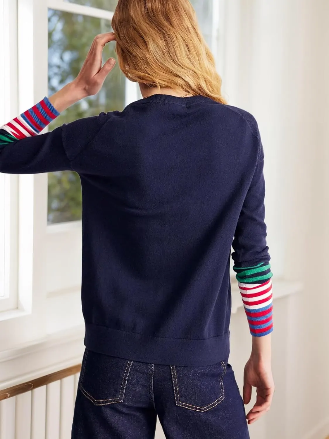 FAIRY SEASON Women's V Neck Button Down Cardigan Sweaters Long Sleeve Color Block Striped Open Front Casual Knit Soft Outwear
