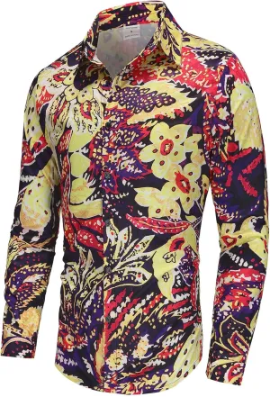 Fashion Casual Printed Shirt Men's Long Sleeve Casual Vacation Hawaiian Button Down Shirt