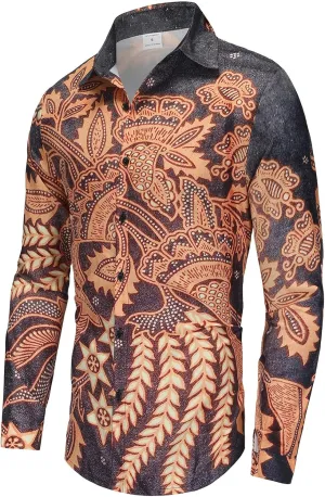 Fashion Casual Printed Shirt Men's Long Sleeve Casual Vacation Hawaiian Button Down Shirt