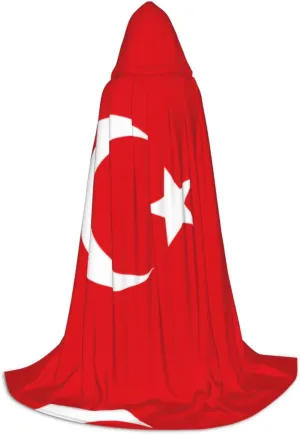 Flag of Turkey Black hooded cloak for men & Women, wizard cloak with, Durable & Comfortable Long cape for Halloween, Cosplay, PartiesMedium