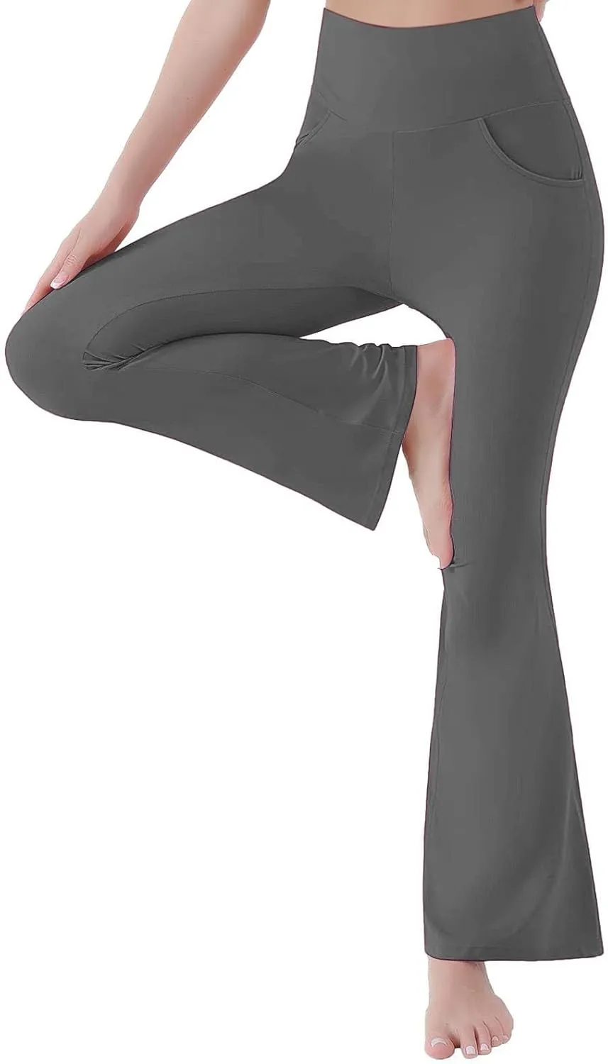 Flared Leggings for Women Trendy High Waist Tummy Control Yoga Pants Casual Comfy Gym Workout Trousers with Pockets